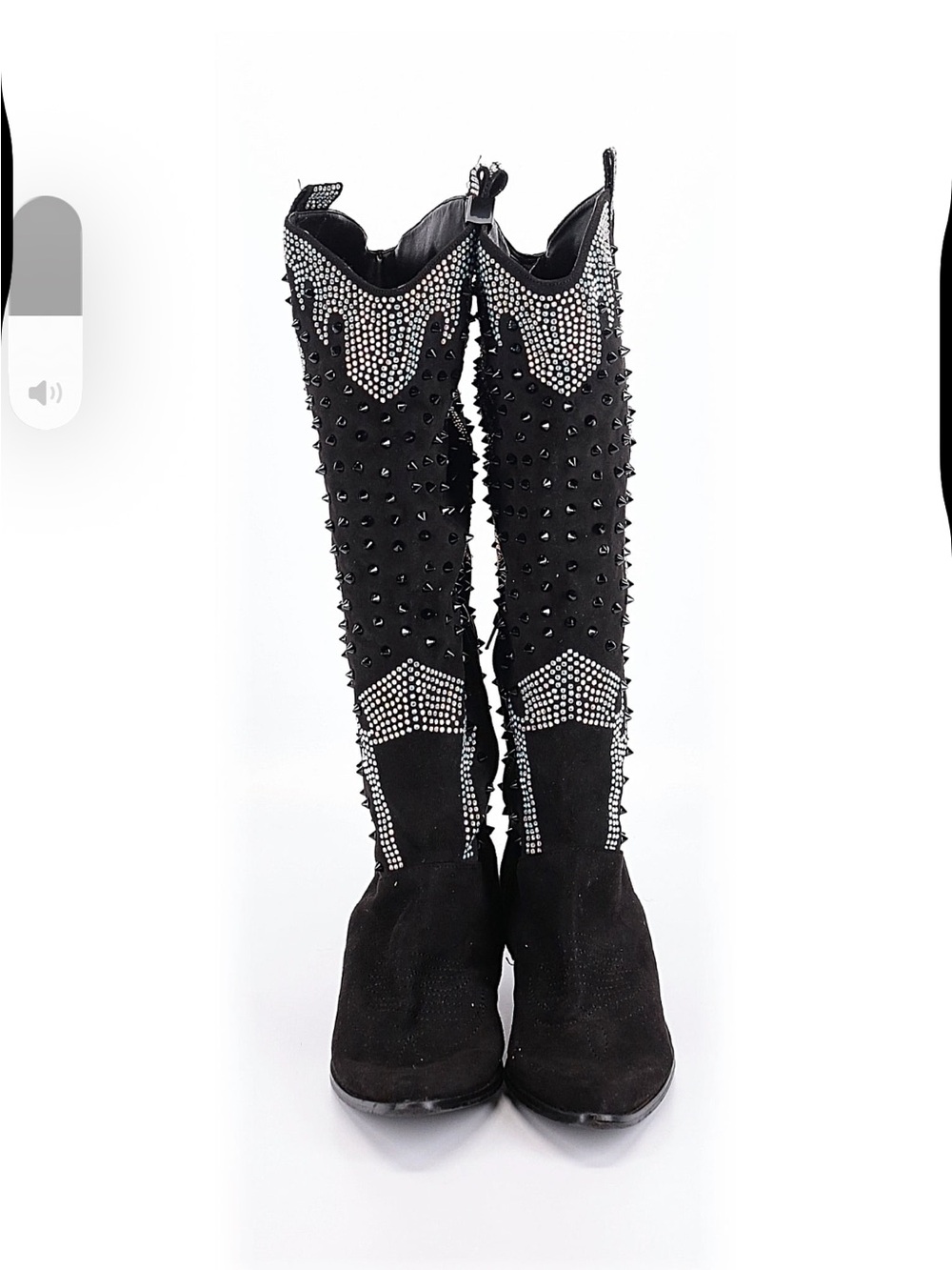 Nasty Gal Black Over-the-Knee Studded Western Boots with Crystal Detailing